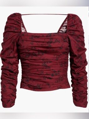 Joi Floral Ruched Square Neck Blouse size 6